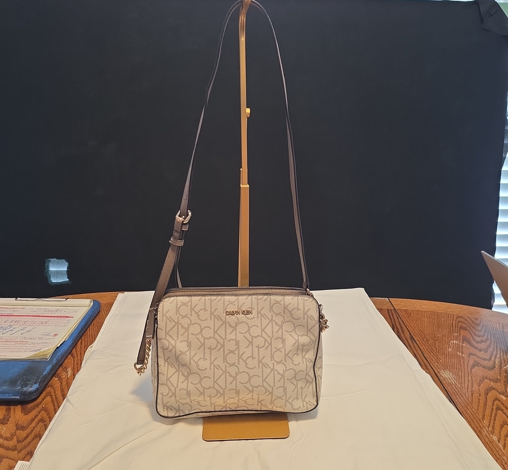 Calvin Klein Taupe Monogram Crossbody Bag
